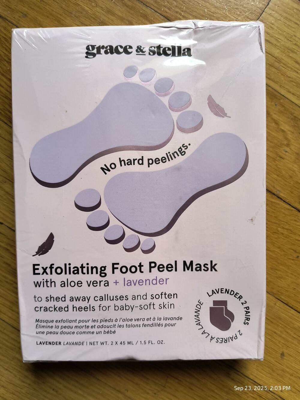 Grace & Stella Foot Peeling Mask 2 Pairs Lavender Aloe Vera No Hard Peelings New